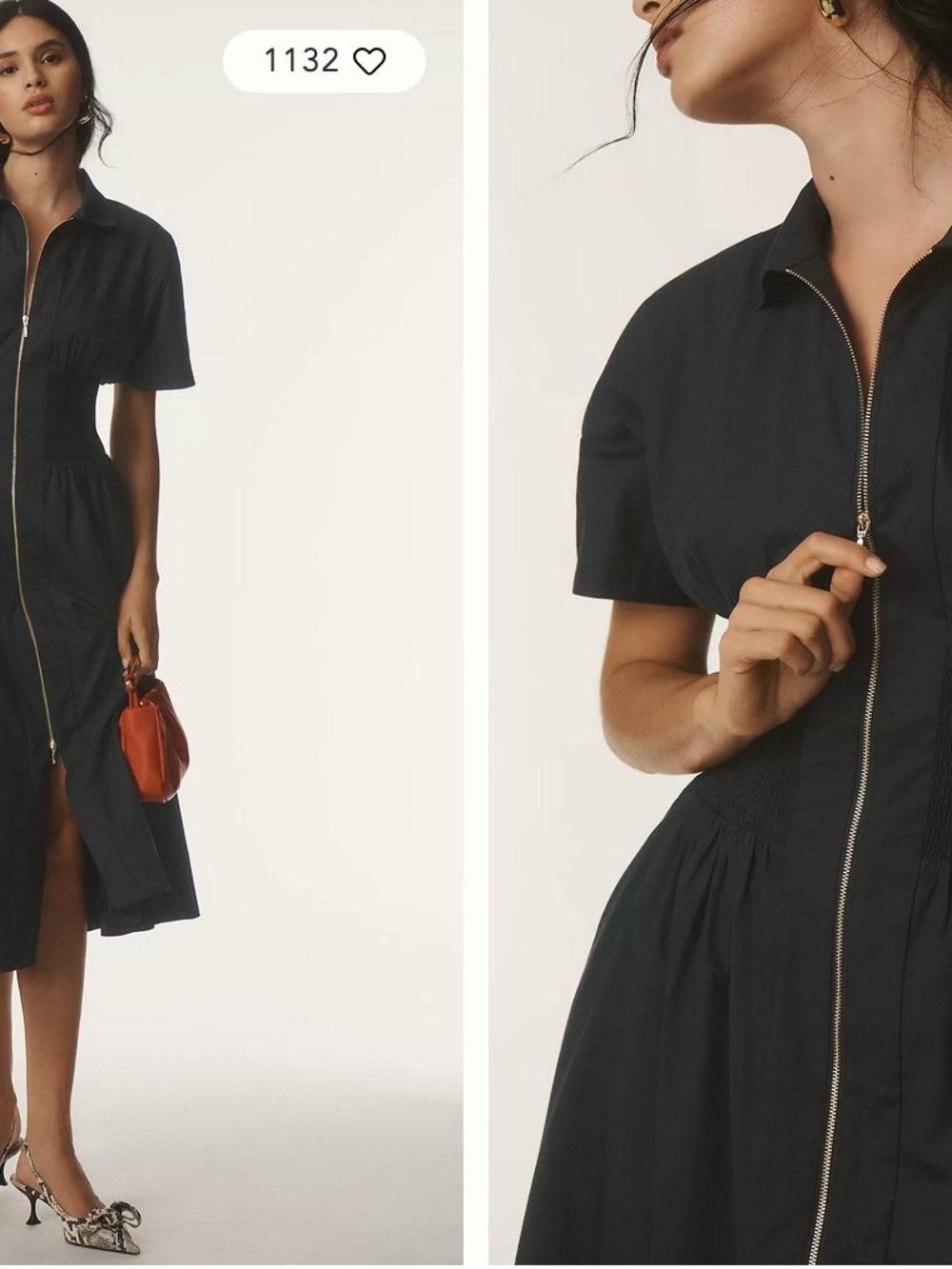 Anthropologie Black Tommie Smocked Front Zip Shirt Dress XL - Picture 3 of 4